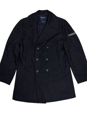 CALVIN KLEIN Wool Pea Coat Designer Business Casual Winter Jacket Mens Large